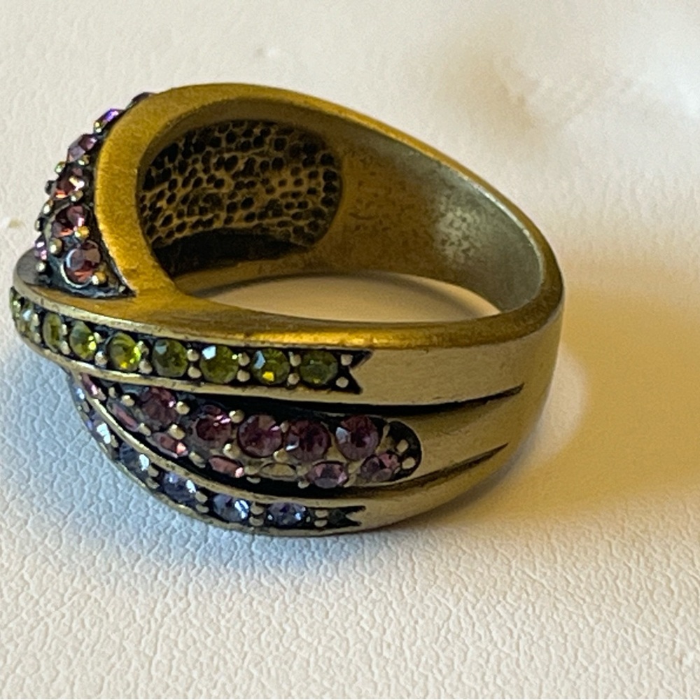 HEIDI DAUS Crossover Band Ring - Pink, Green, Purple Crystals - Sz 7.5 - Picture 2 of 6